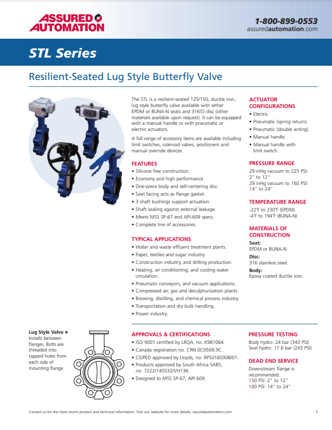 ASSURED STL CATALOG RESILIENT-SEATED LUG STYLE BUTTERFLY VALVE
